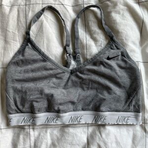 Nike Gray Sports Bra with Adjustable Straps and Elastic Band